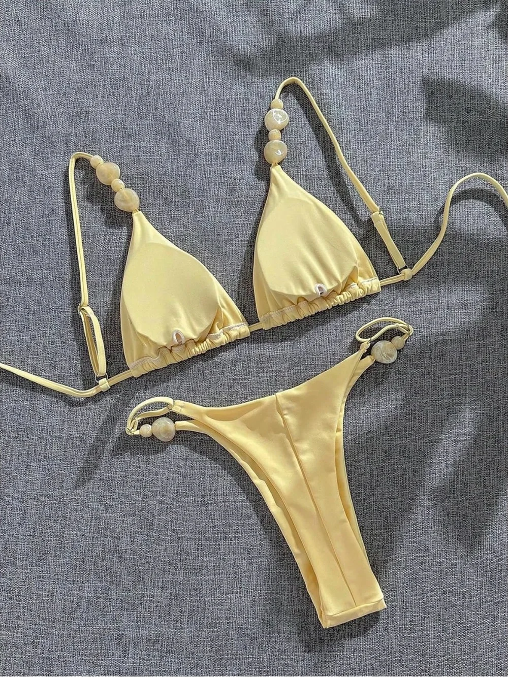 Beaded Yellow Triangle Bikini Set - Women's Swimwear
